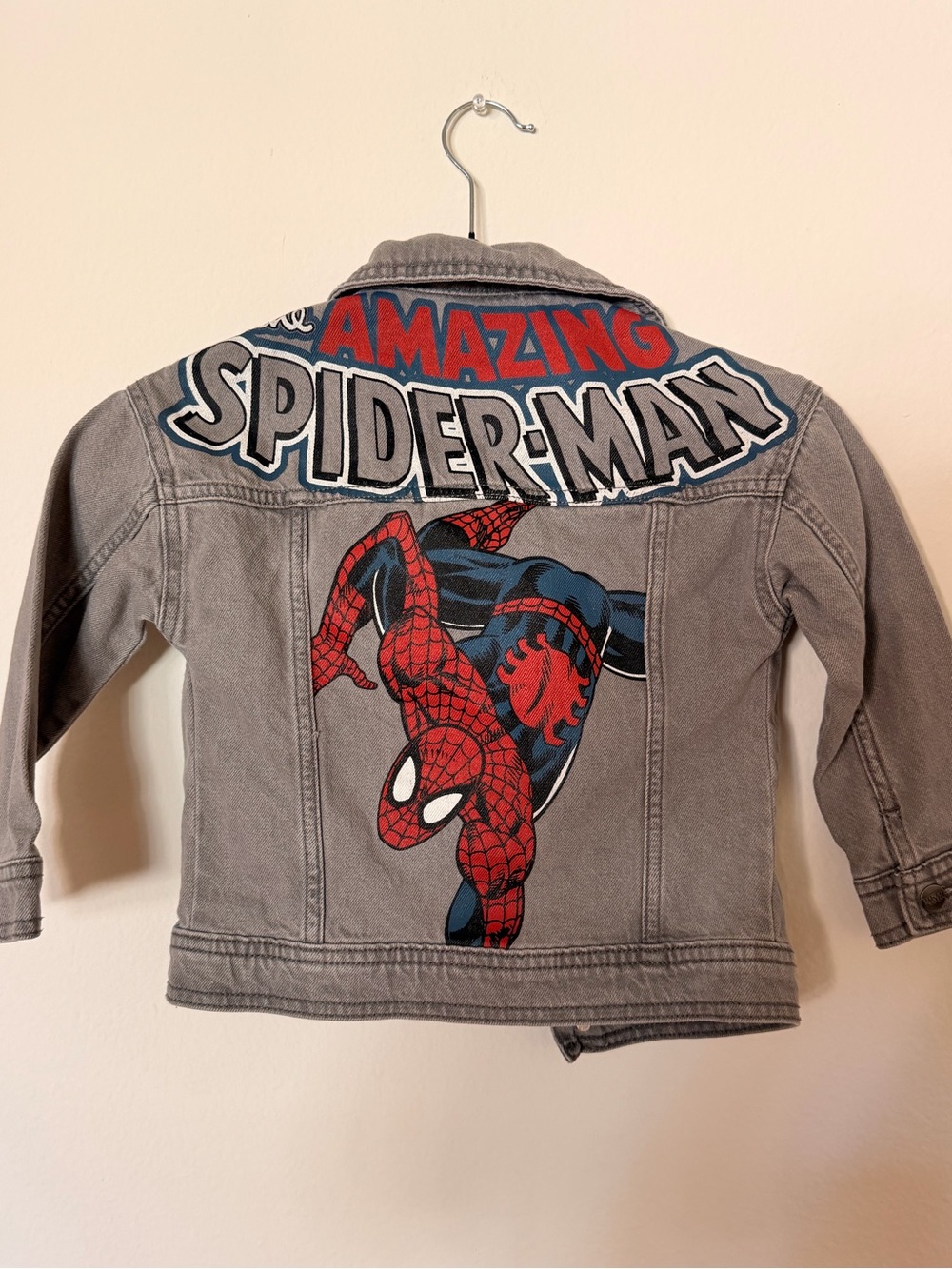 Marvel Kids Grey Denim Jacket with Red & Blue Spider-Man Graphic